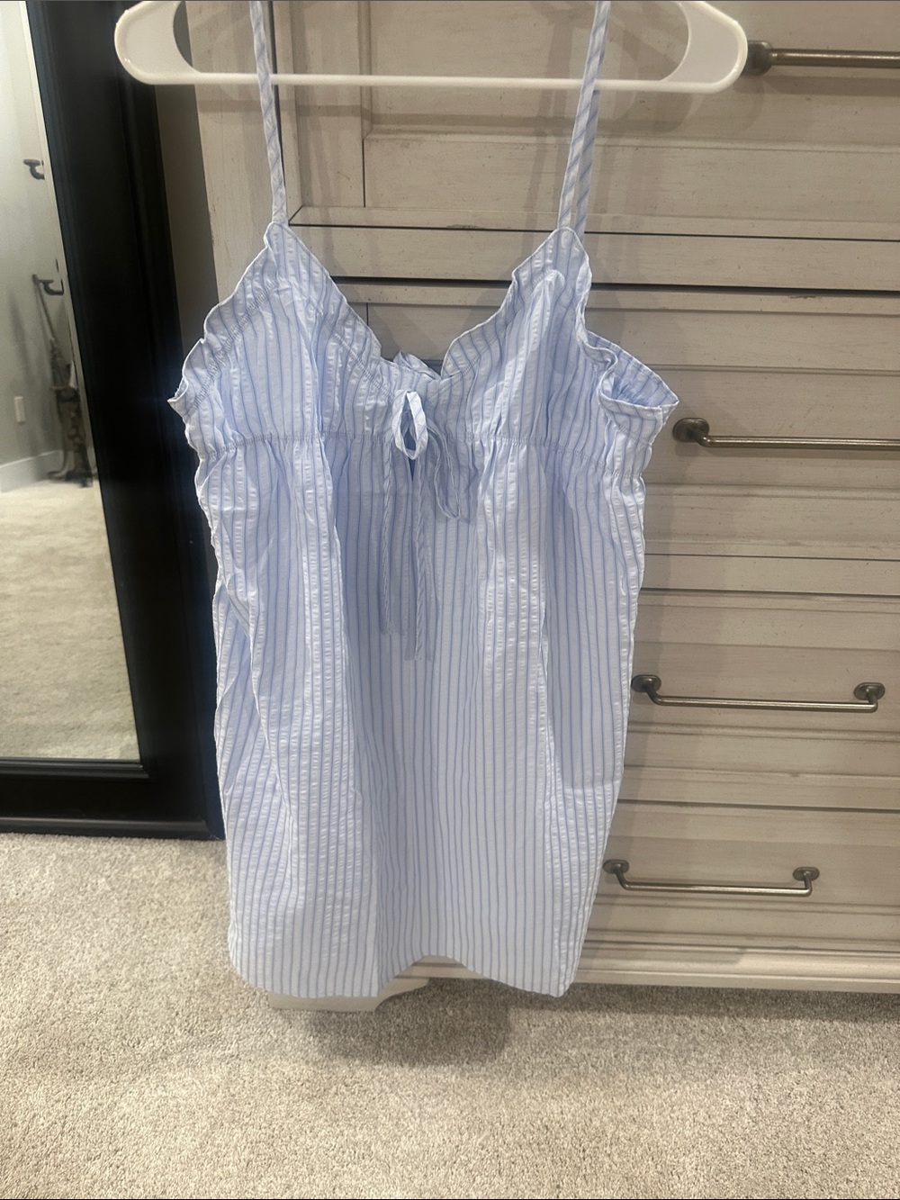 SHEIN Light Blue and White Striped Spaghetti Strap Sundress